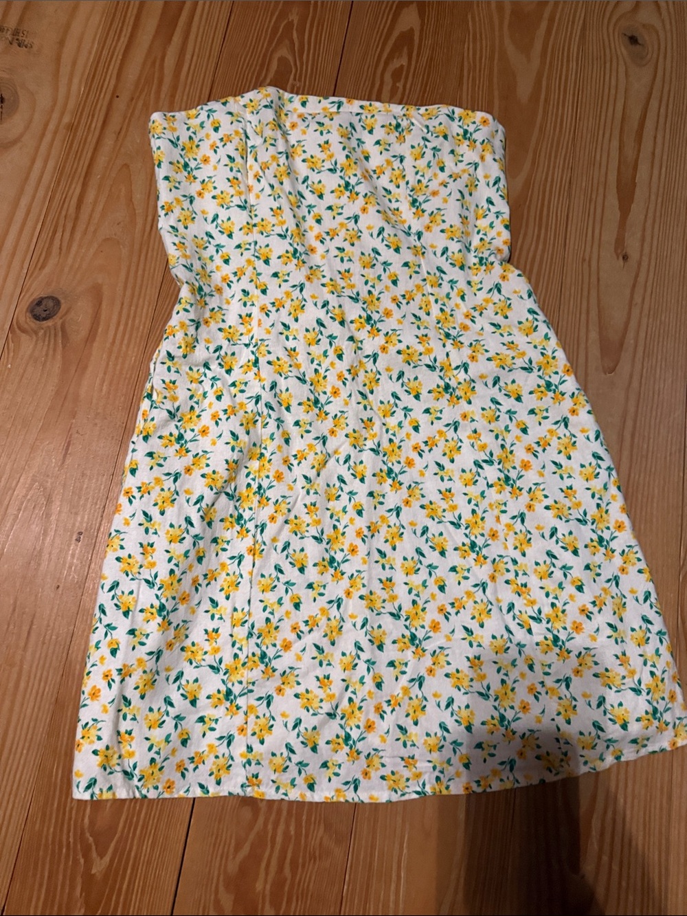 Old Navy White Strapless Dress with Yellow Floral Print